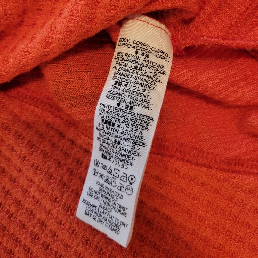 Free People Catalina Orange Thermal Oversized Waffle Knit Top Size S - Picture 7 of 12